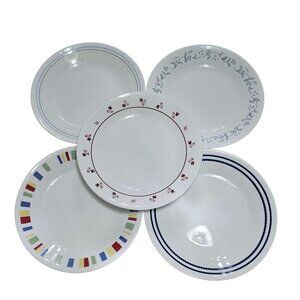 5 Corelle Mismatched  Dessert Plates 6.75" floral heart stripes